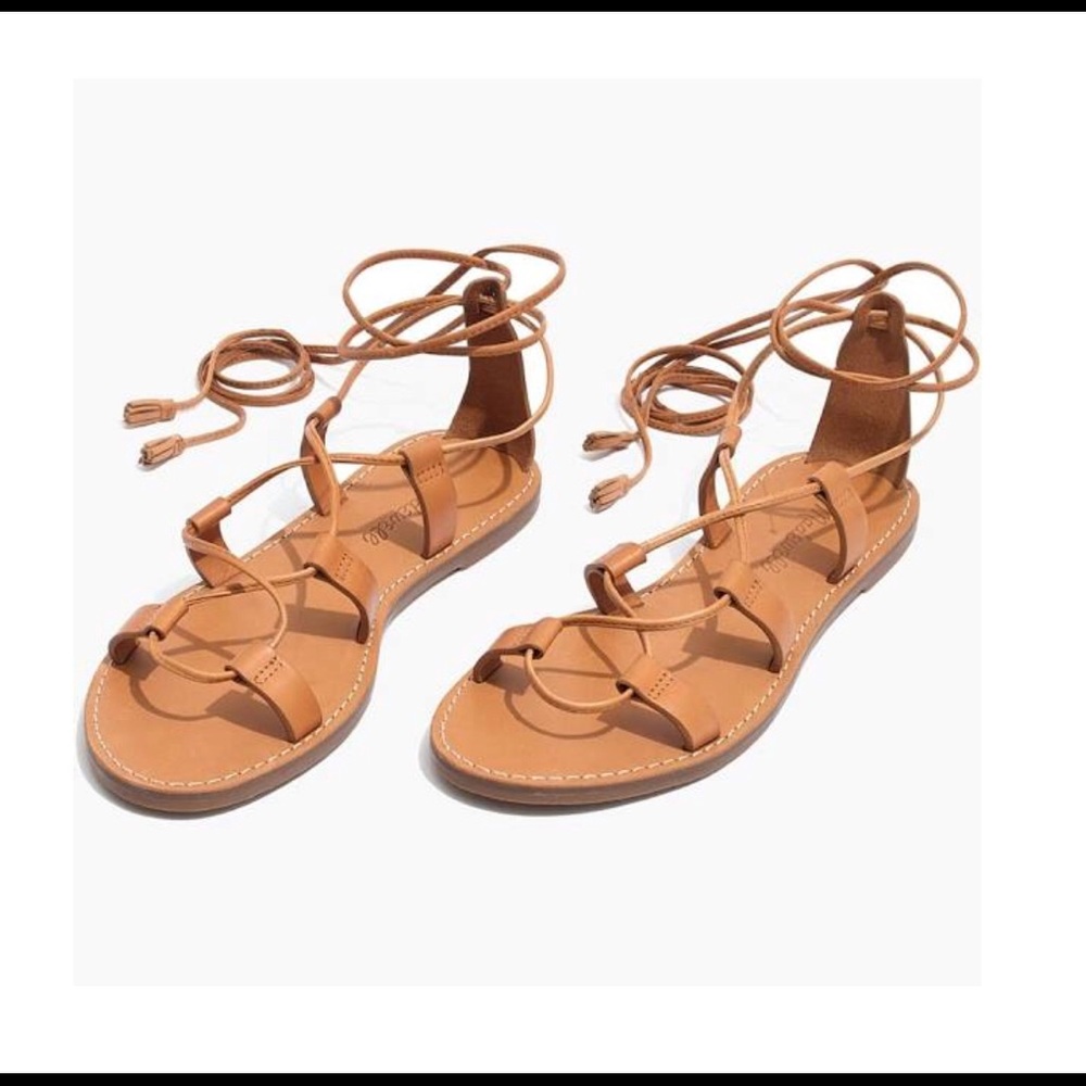 Madewell Tan Leather wrap flat sandal